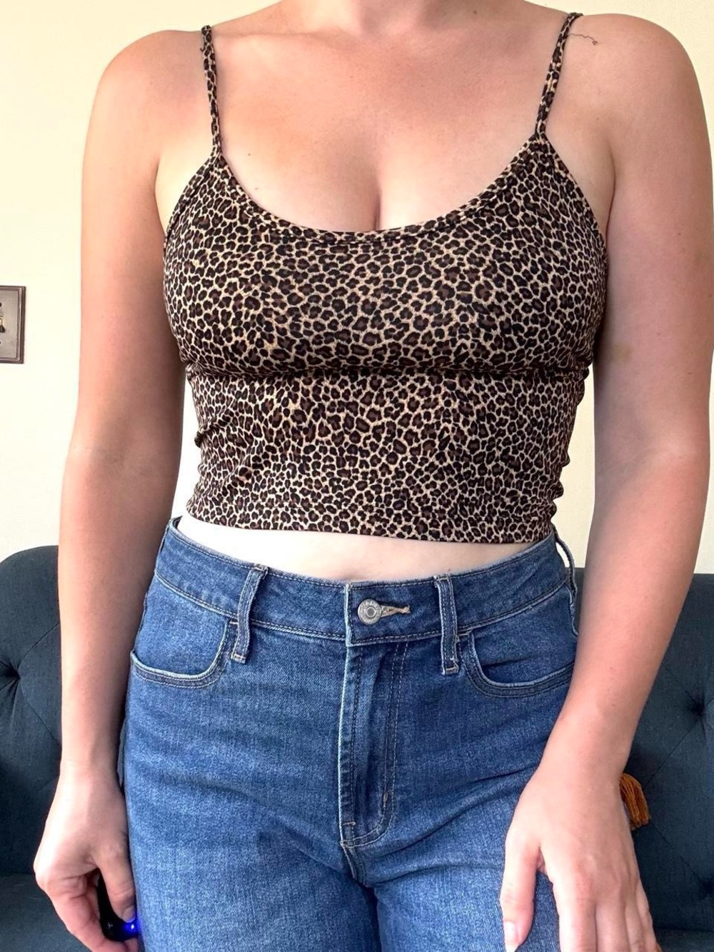 I’vory 2000’s vintage leopard print stretchy cropped tank top